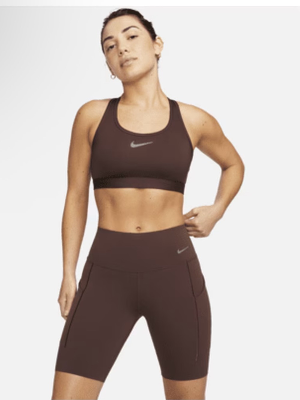 Nike Universa High-Waisted 8" Biker Shorts Pockets Chocolate Brown Medium